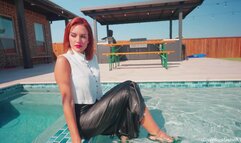 Mariela Goes for a Swim in a Satin Skirt, Vest and Heels
