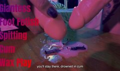 Giant women have fun with small men and cum on them