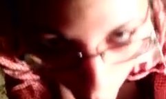 Girlfriend with glasses sucks dick in pov