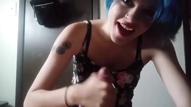 Handjob Cum On Girl Body Cum Shot - Blue Haired Girl Pov Blowjob And Handjob With A Cumshot Porn Video