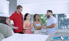 Lucky daddies pummeling each others stepdaughters Destiny Cruz and Mina Moons pussies