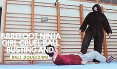 Barefoot Ninja Girl brutal ball bustinnd and ball squeezing beatdown