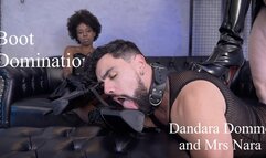 Dandara Domme and Mrs Nara make Hex shine his boots with their tongues (1080P-EN) Boot worship - Boot domination - Female domination - Boot fetish - Boot sniffing
