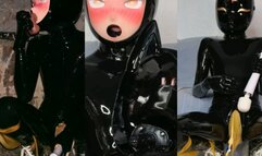 Outdoors latex kigurumi pisspants and dildo blowjob