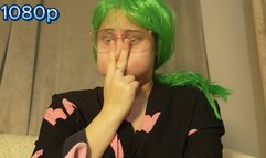 My Stepsister holds her breath and covers her mouth and nose then holds the air and tries to make her face blush, she takes a big breath and holds it in