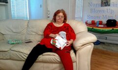 Bbw mature redheaded Nurse Vicki Blows up inflatable Snowman for you!