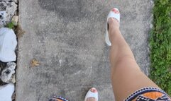 Fifi stroking and pumping the pedals of her SUV in slick white tall platform stiletto heels