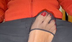 Footsie and toe job under the table