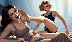 Two Women Relentless Face Kicking & Stomping 50+ Hard Impacts Lesbian Domination