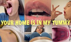 YOUR HOME IS IN MY TUMMY 4K - Giantess Andrea Vore and Belly button squishing