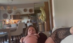 “Pregnant” slut stuffs all of her holes
