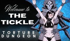 Welcome to the Tickling Dungeon slave girl with hairy pits suspended by wrists in a dark dungeon as an evil robotic device tickles her belly and armpits as she struggles in BDSM bondage fetish