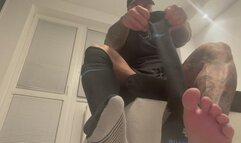 You worship my socked feet then I stand on your chest and spit on you and shove my socked foot in your mouth