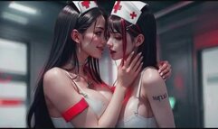 2. KISS VIDEO. Cute nurse women kissing together, Ai video