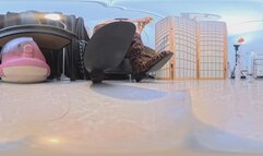 Asian model Jiajia's sexy small feet in leopard print boots 4K