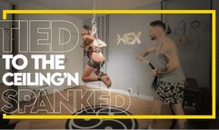 Three sadistic guys spank a slave tied to the ceiling (1080p) Gay Bondage - Gay Domination - Spanking - Whipping - Gagged - Chains - Foot Fetish - BDSM
