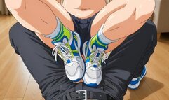 POV Sneaker Cock Trampling Shoejob - Yuki Destroys Your Cock in Blue & Green Trainers