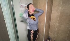 Cute and tender girl wetting all her clothes in the shower 5