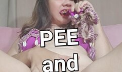 Pee 2x during storm, show wetspots and lick panties