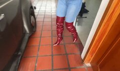 Jarlyn, wearing sexy high-heeled boots, revs up the Beetle