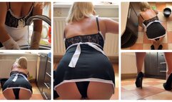 Cleaning the Kitchen in an Indecently Short Maid's Uniform MP4