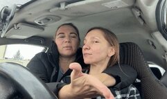 Face slapping and hand fetish sitting in the car 4 F