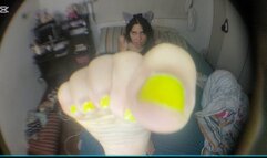 Come and suck my feet, slave.