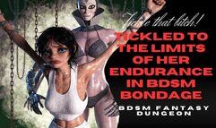 Sexy hairy armpit fit animated dark haired skinny buxom babe strung up in tight BDSM bondage and tickled to the ends of her endurance