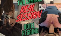 REAL PEGGING - hotel room and two cameras with big dildo