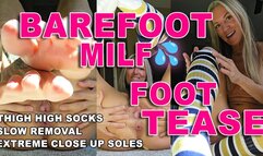 "Tyler Girl - Naked Blonde MILF Extreme Feet Tease ? Thigh High Striped Socks, Slow Sock Removal, Toe Wiggling, Sole Worship & Close Up Foot Play - 6:50"