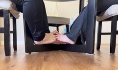 Strawberry Blonde Babz Plays Barefoot Footsies with Latino Roommate | Table Footsies | Foot Fetish | Soles & Short Toes