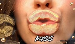 Extremely Shiny Metallic Golden kiss Close up