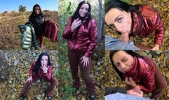 Risky Lake Blowjob in My Red Shiny Downjacket