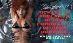 Gorgeous massive tits ample racked red head anime babe is strung up in BDSM bondage by her wrists and tickled to her limits in her armpits and belly