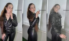 Smoking & leather fetish, showing off my body in a leather outfit as I smoke a cigarette - Smokingrapunzel