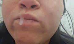 The fat girl catches the flu and has a lot of snot.