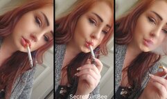 Smoking on my doorstep in a fluffy dressing gown