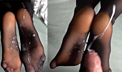 4K | Extreme Nylon Footjob from teen with 3 cumshots on the soles of her pantyhose + BONUS Scene