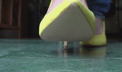 Walking, tapping and stomping in yellow high heels
