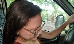 Katherine sexy driving and pedal pumping on high heels