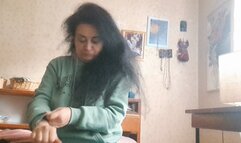 BRUSHING HAIR BRUNETTE