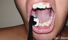 Brushing my teeth with the electric toothbrush again! This time I managed to stand it a little longer, hehe.