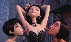 two kinky lesbian slaves lick the armpits of their dark gothic mistress