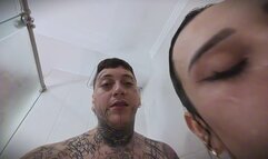 Dirty golden shower and cum in mouth with my stepsister