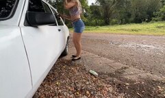 Jarlyn has a hard time getting out of the old Chevette in her flat shoes