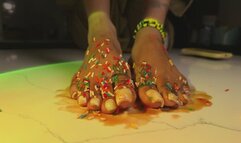 What a mess sprinkled covered feet