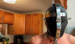 Domestic Bliss - BondageFan70 is suspended in his custom metal exoskeleton while I make tea - fully rigid and inescapable bondage, ignore fetish, teasing, orgasm denial, rubber hood, butt plug, metal suspension