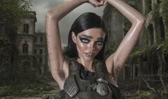 sexy hairy armpit combat girl shows us her smelly sweaty pits