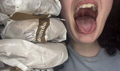 Giant Stuffs Herself with 4 Burgers While Teasing Tinies