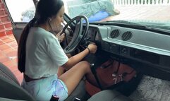 Dalilah is really persistent about starting the car in her flip-flops